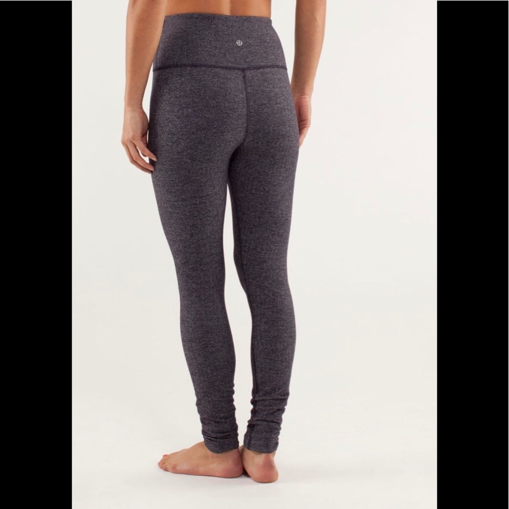 LULULEMON Wunder Under Leggings Pants Stretch Herringbone Print High Waist Gray